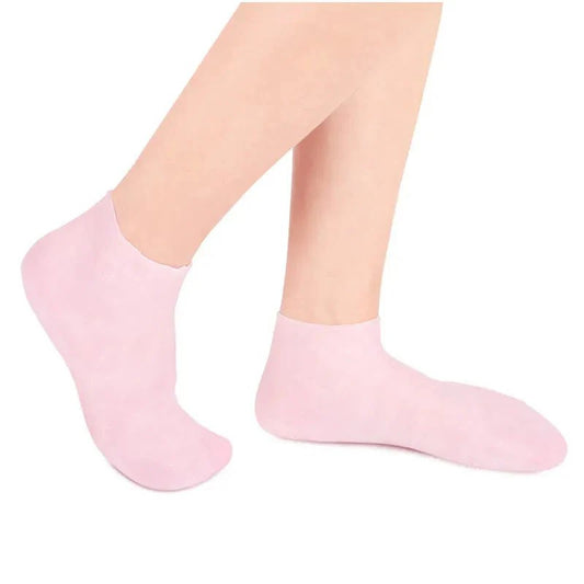 Hydrating gel socks providing moisture and comfort to dry, cracked feet.
